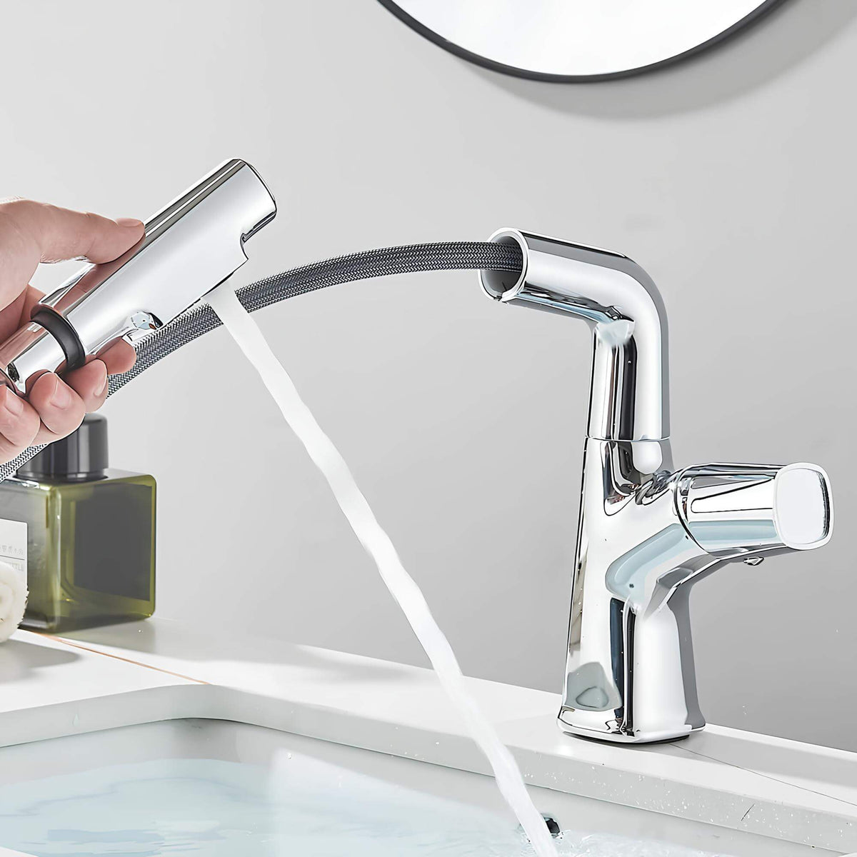 Robinet lavabo orientable avec douchette - Blanc