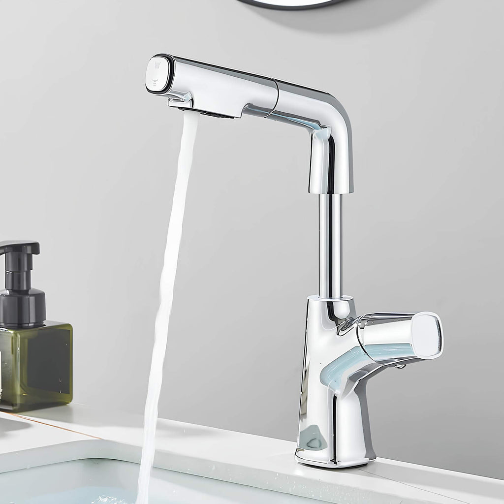 Robinet lavabo orientable avec douchette - Blanc