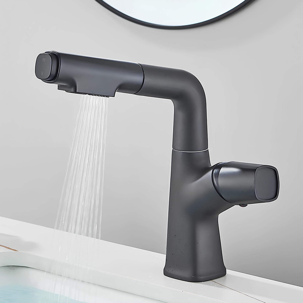 Robinet lavabo orientable avec douchette - Blanc