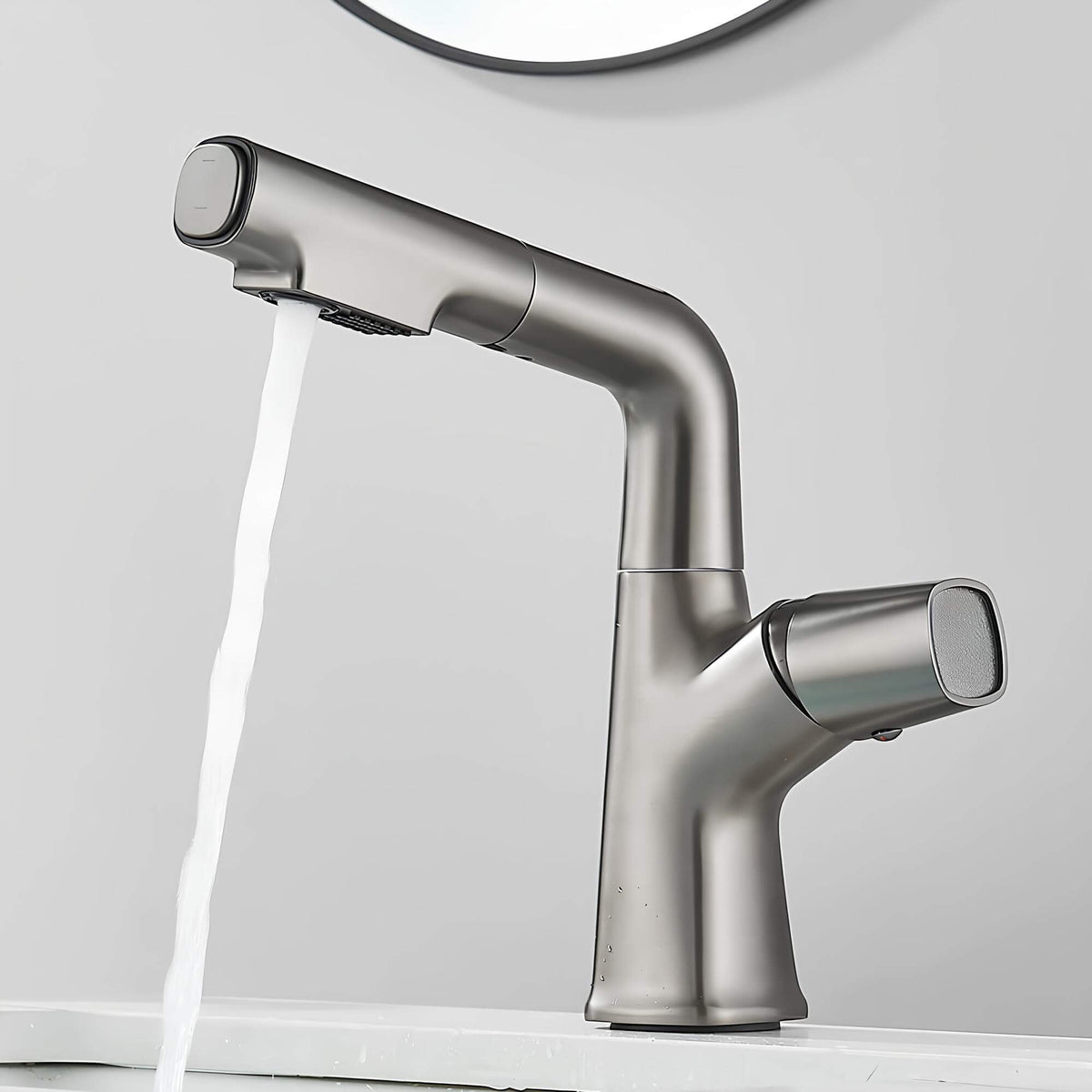 Robinet lavabo orientable avec douchette - Blanc