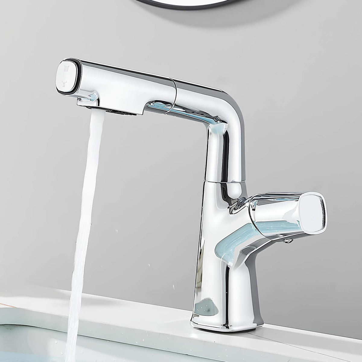 Robinet lavabo orientable avec douchette - Blanc