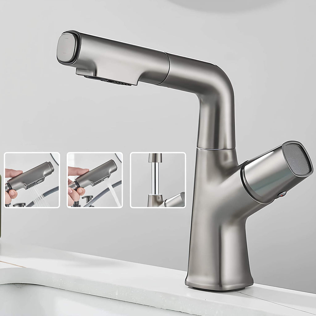 Robinet lavabo orientable avec douchette - Blanc
