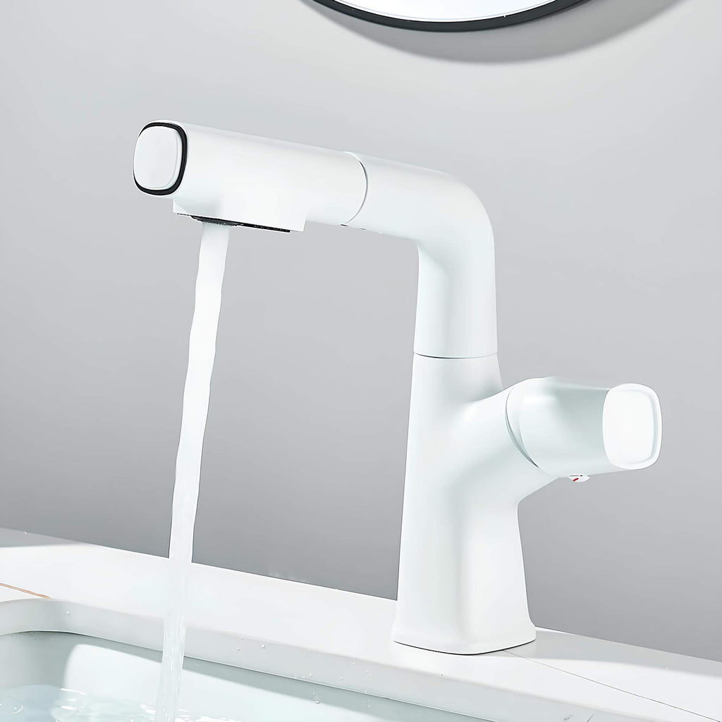 Robinet lavabo orientable avec douchette - Blanc