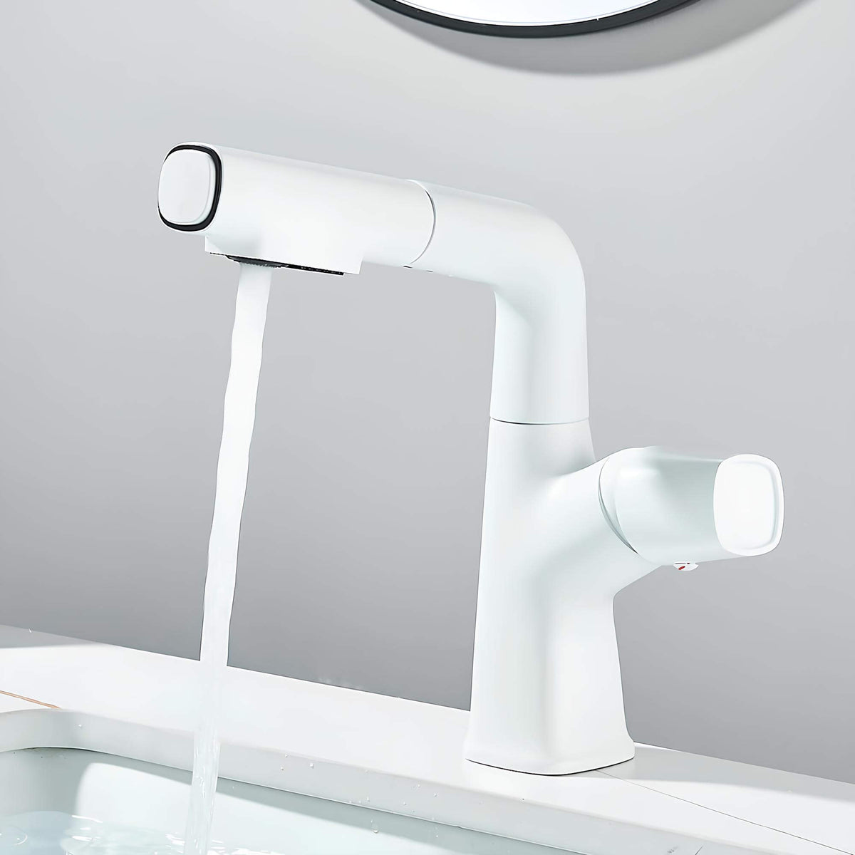 Robinet lavabo orientable avec douchette - Blanc