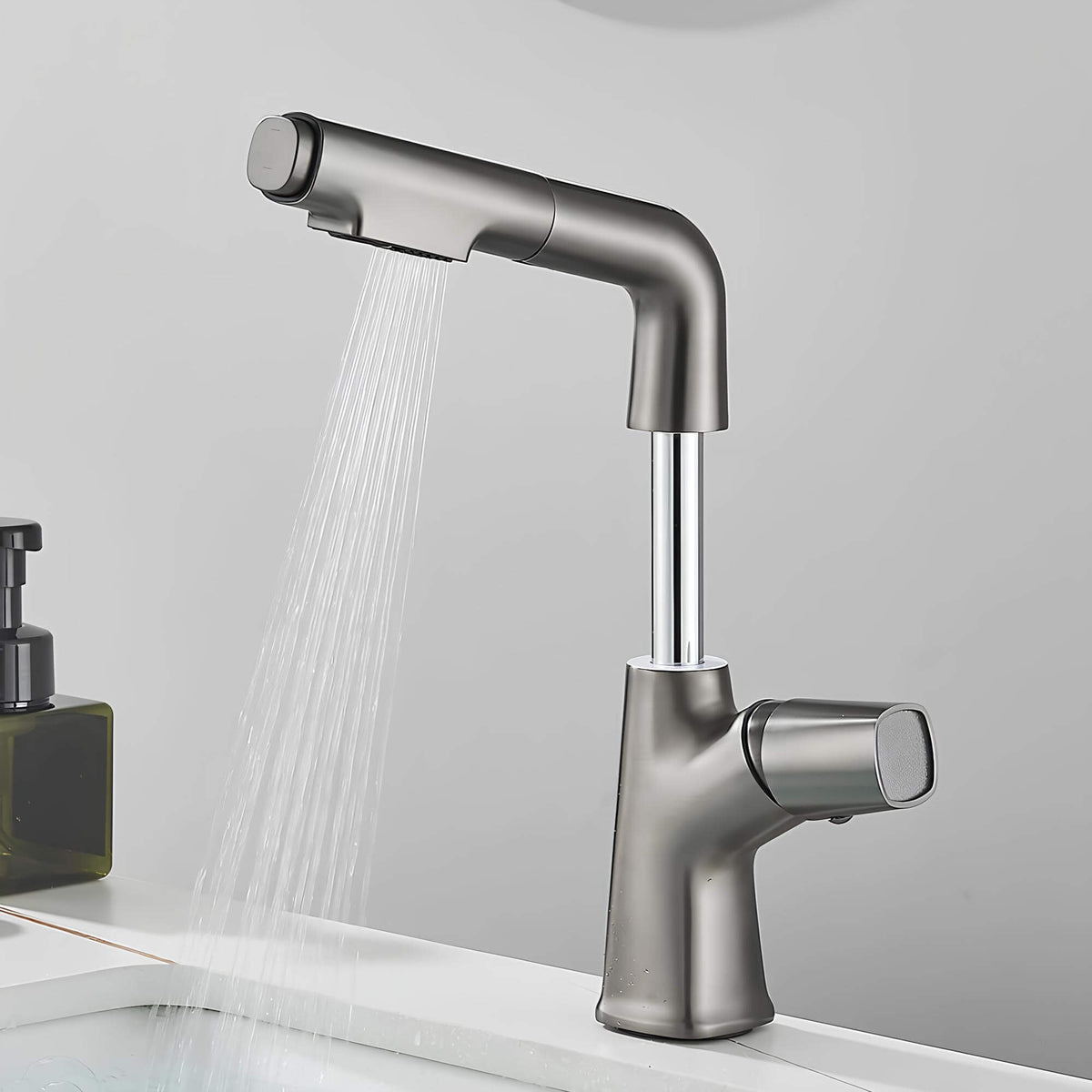 Robinet lavabo orientable avec douchette - Blanc