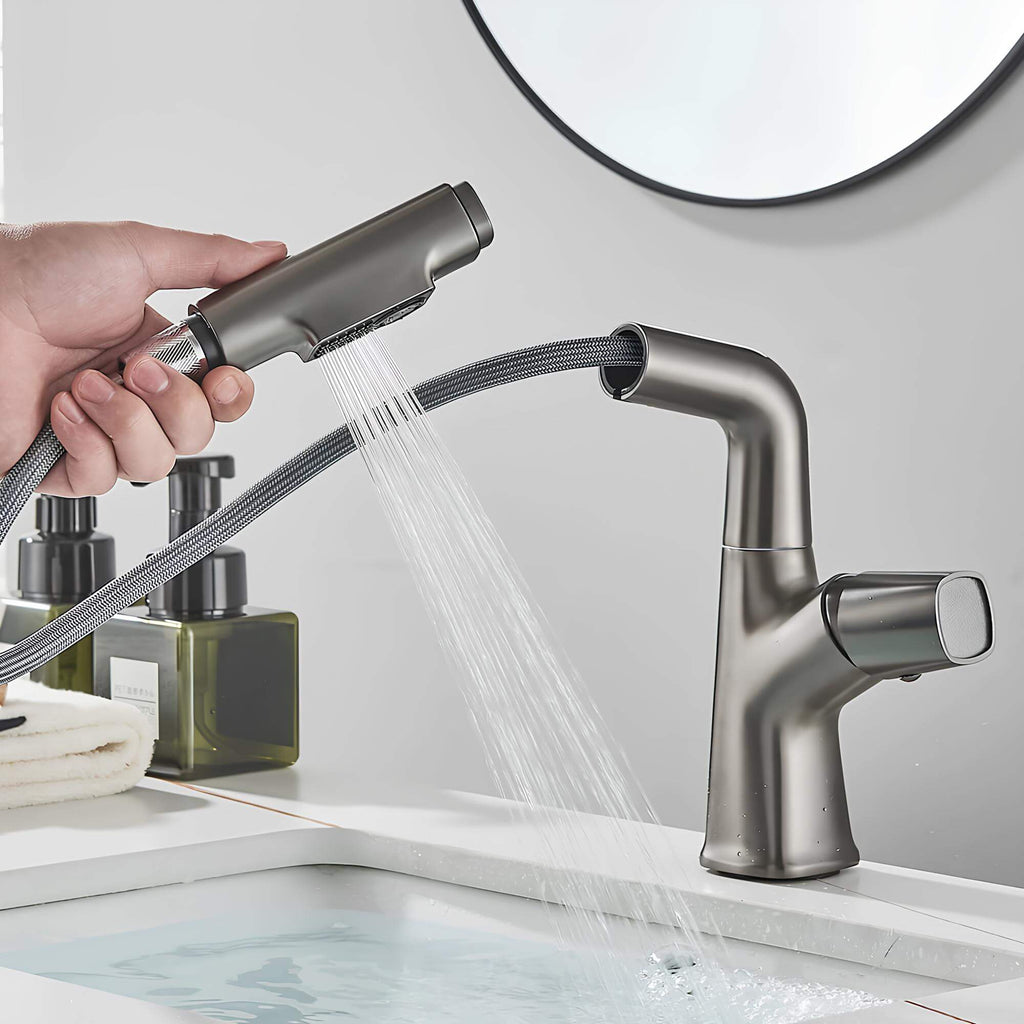 Robinet lavabo orientable avec douchette - Gris