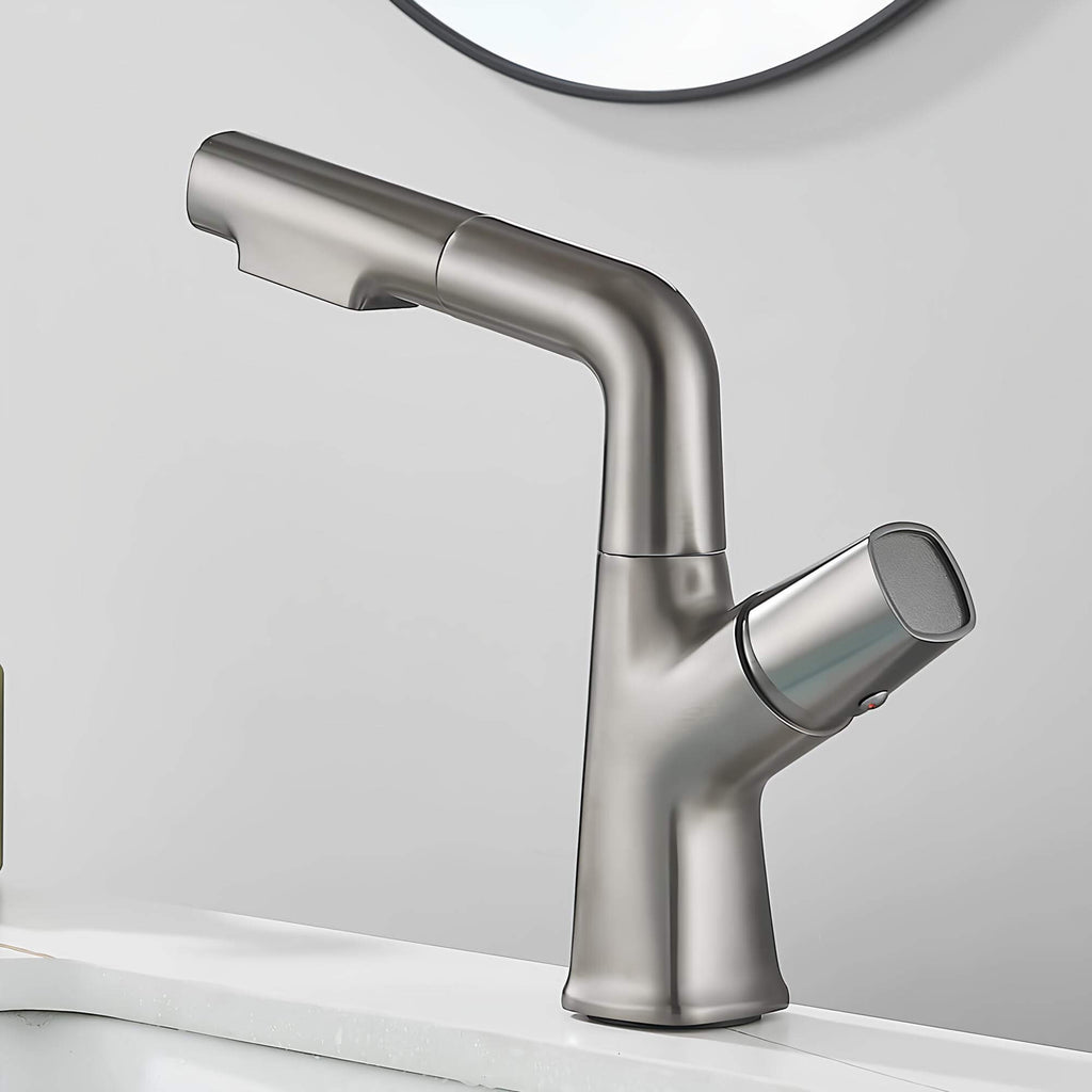 Robinet lavabo orientable avec douchette - Blanc