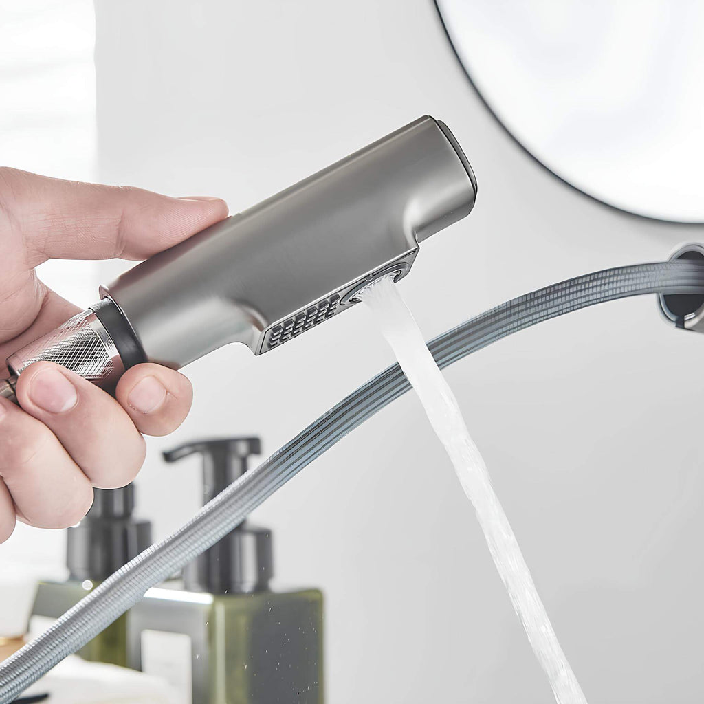 Robinet lavabo orientable avec douchette - Blanc