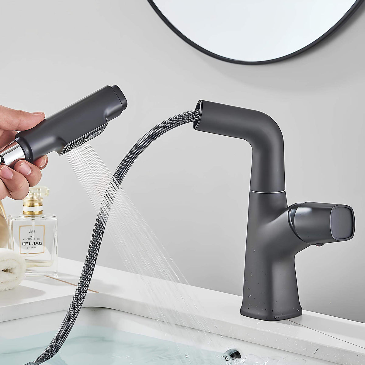 Robinet lavabo orientable avec douchette - Blanc
