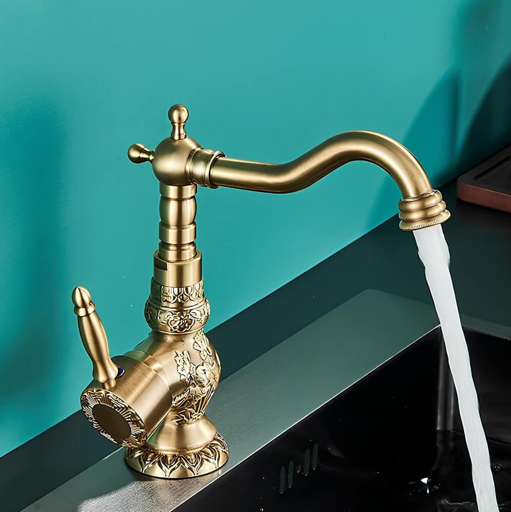 Robinet lavabo vintage sculpté - Or
