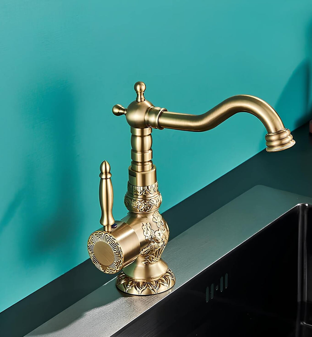 Robinet lavabo vintage sculpté - Noir