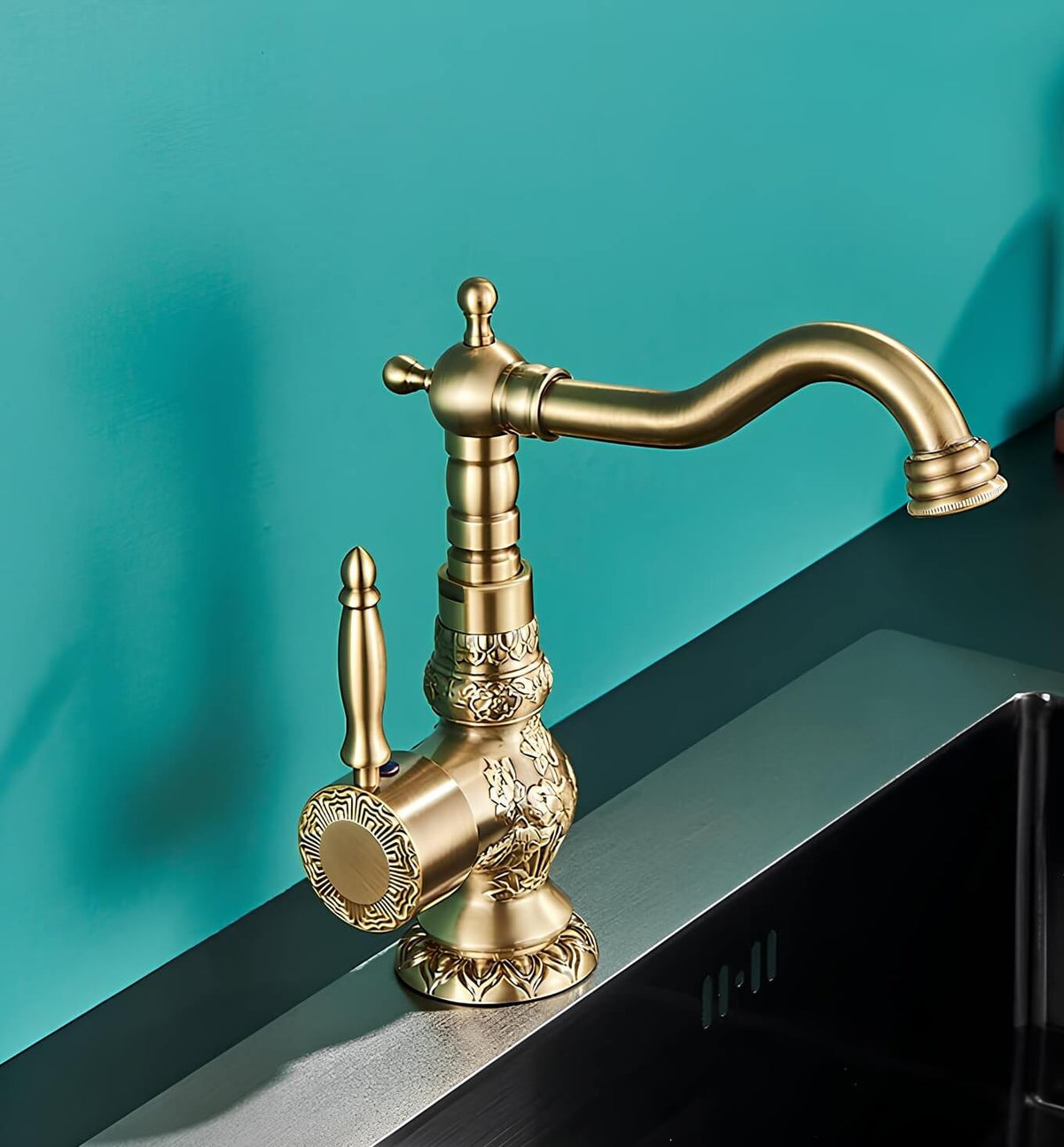 Robinet lavabo vintage sculpté - Noir