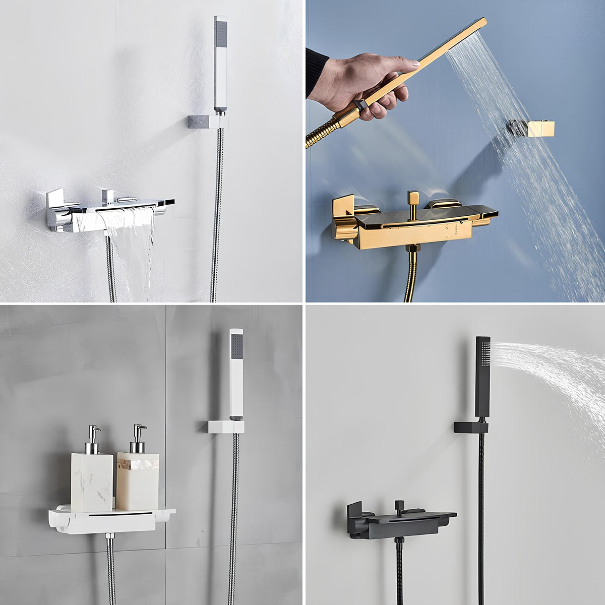 Robinet mitigeur baignoire mural - Cascade & douchette - Noir