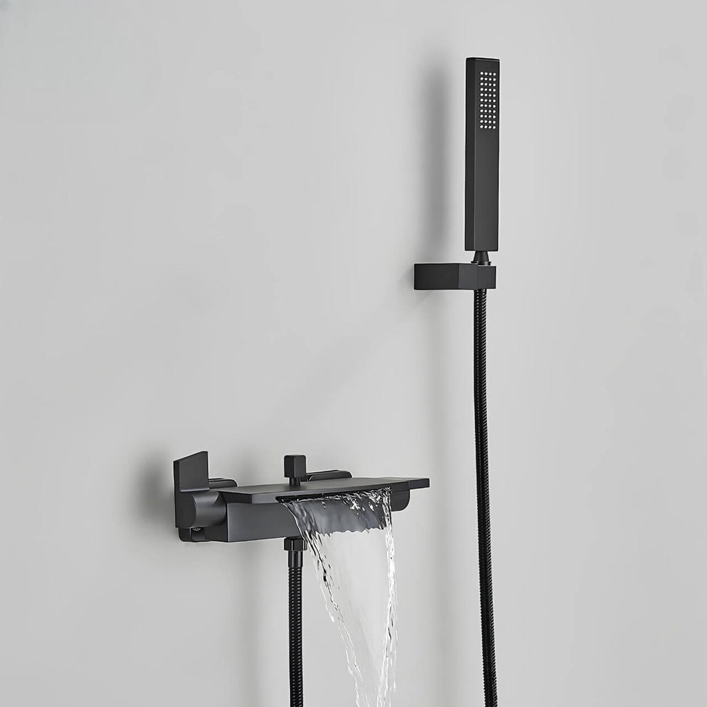 Robinet mitigeur baignoire mural - Cascade & douchette - Noir