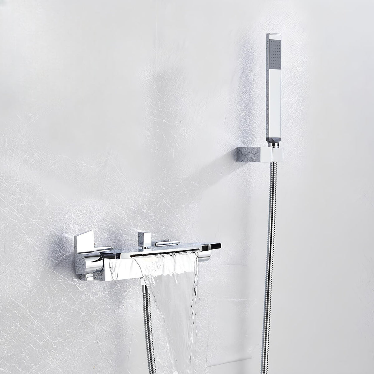 Robinet mitigeur baignoire mural - Cascade & douchette - Chrome