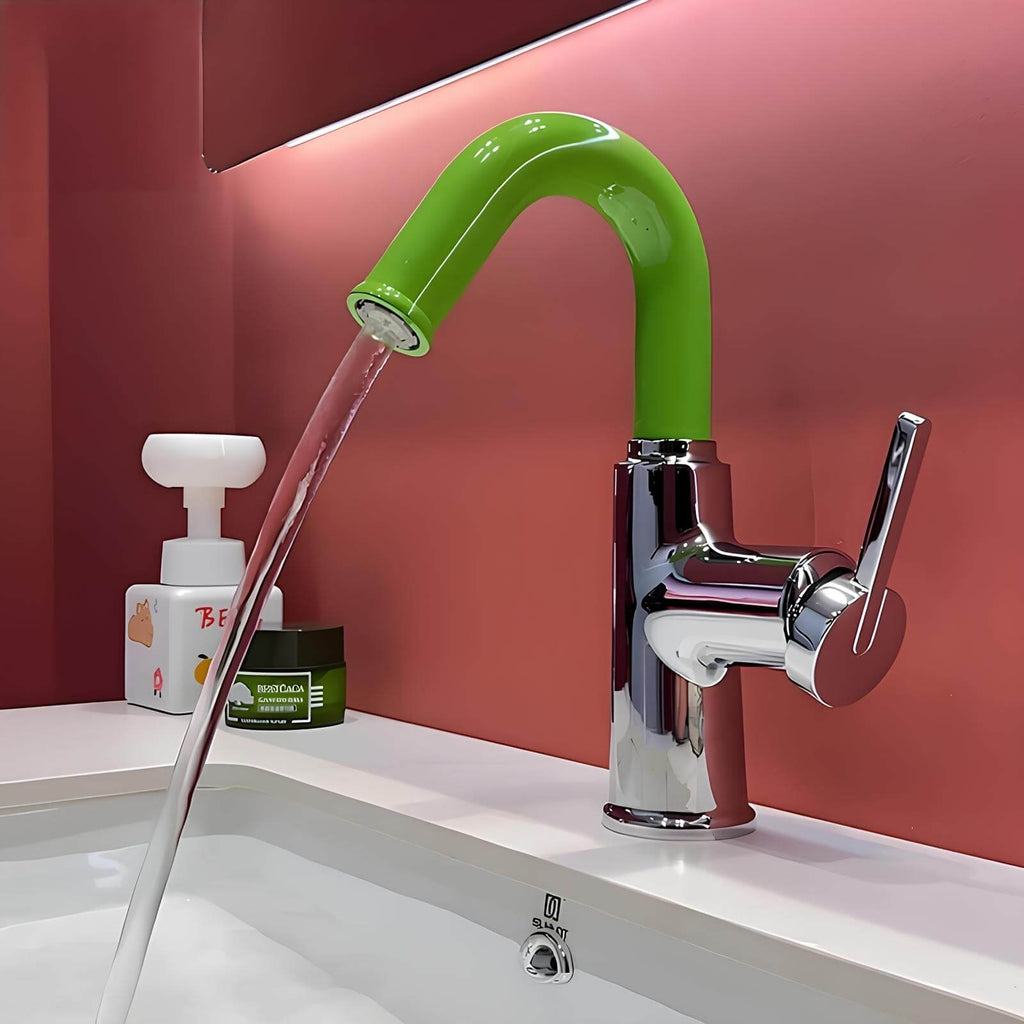 Robinet mitigeur en laiton - bec pivotant 360°, design contemporain - Blanc