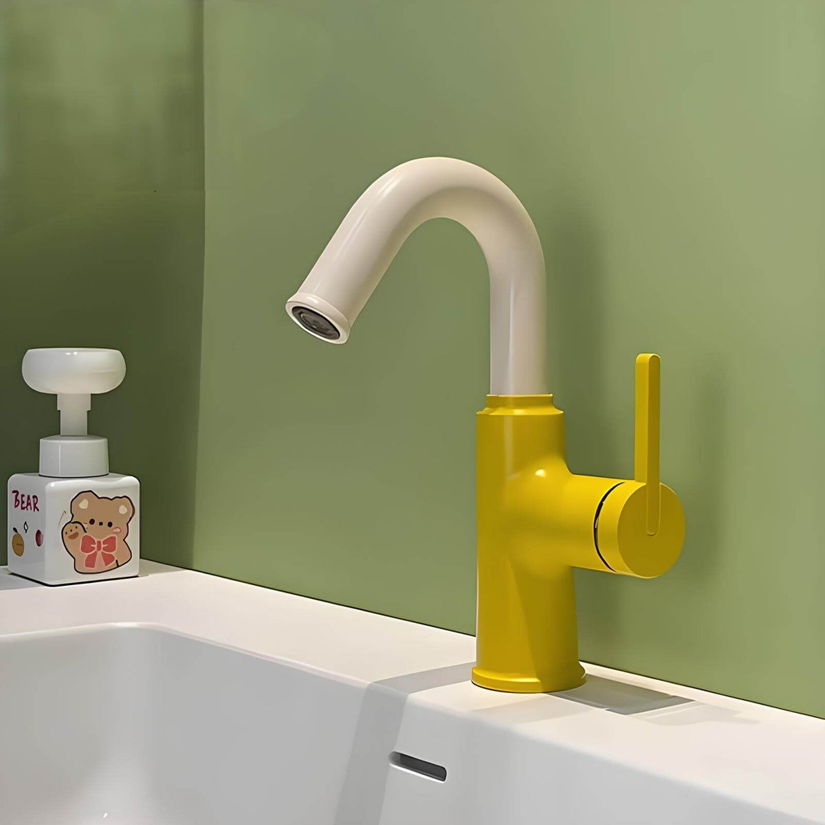 Robinet mitigeur en laiton - bec pivotant 360°, design contemporain - Vert
