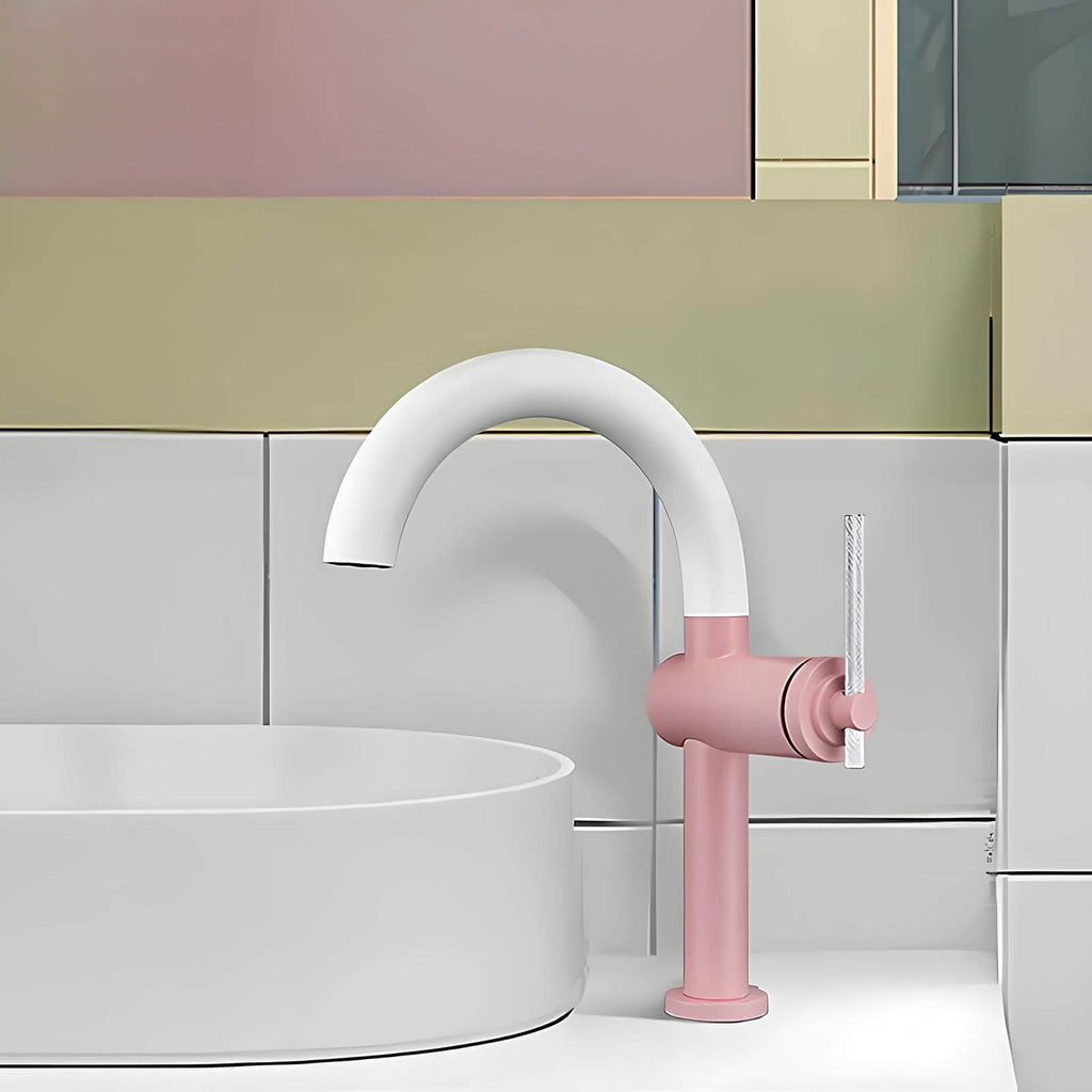 Robinet mitigeur en laiton - bec rotatif 360°, design moderne - Rose