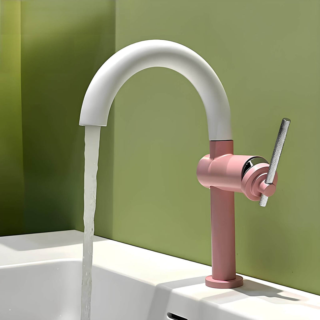 Robinet mitigeur en laiton - bec rotatif 360°, design moderne - Rouge