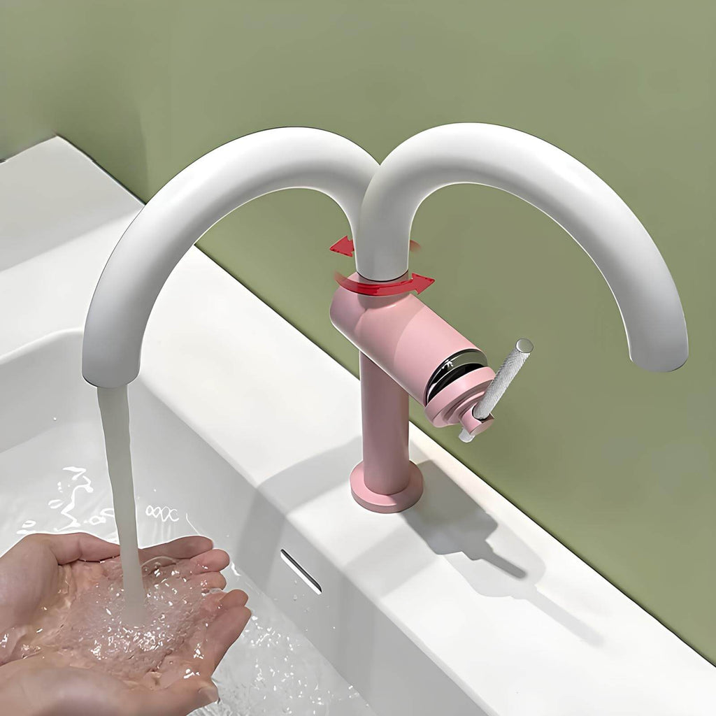 Robinet mitigeur en laiton - bec rotatif 360°, design moderne - Blanc