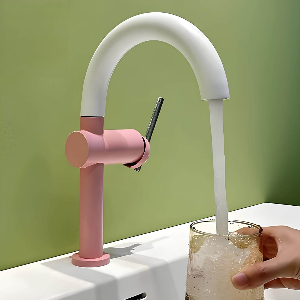 Robinet mitigeur en laiton - bec rotatif 360°, design moderne - Gris brossé