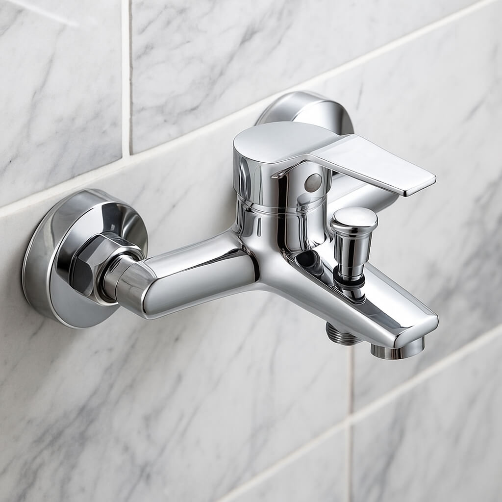 Robinet mitigeur mural avec bouton-poussoir - Chrome