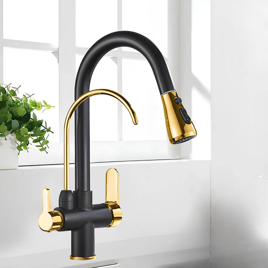 Robinet douchette multifonctions- Pratique et élégant - Noir et Or