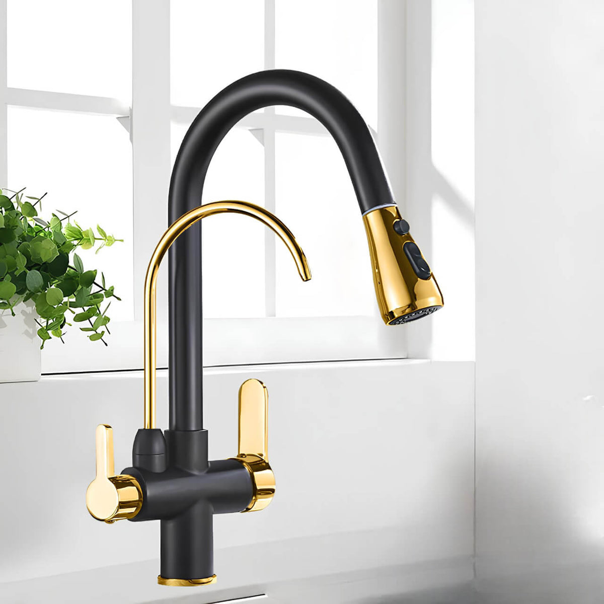 Robinet douchette multifonctions- Pratique et élégant - Noir et Or