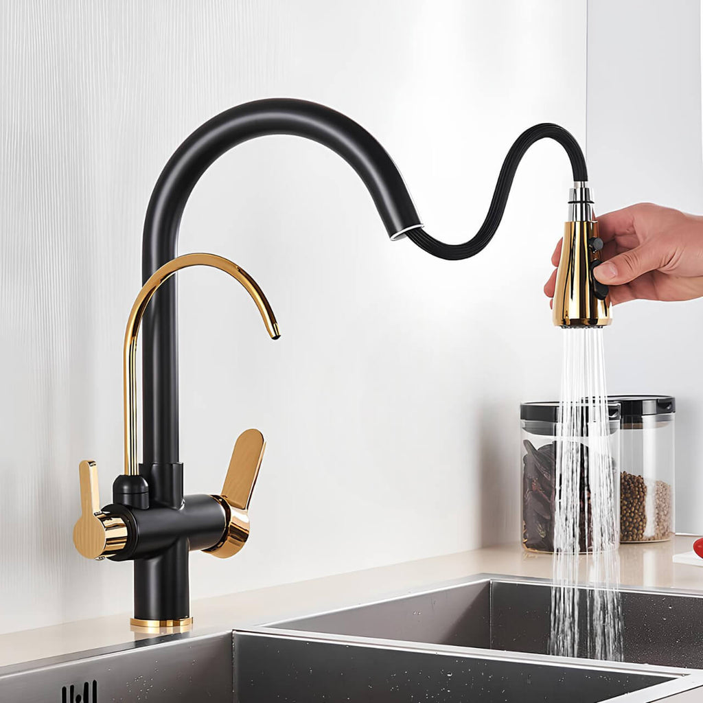 Robinet douchette multifonctions- Pratique et élégant - Noir et Or