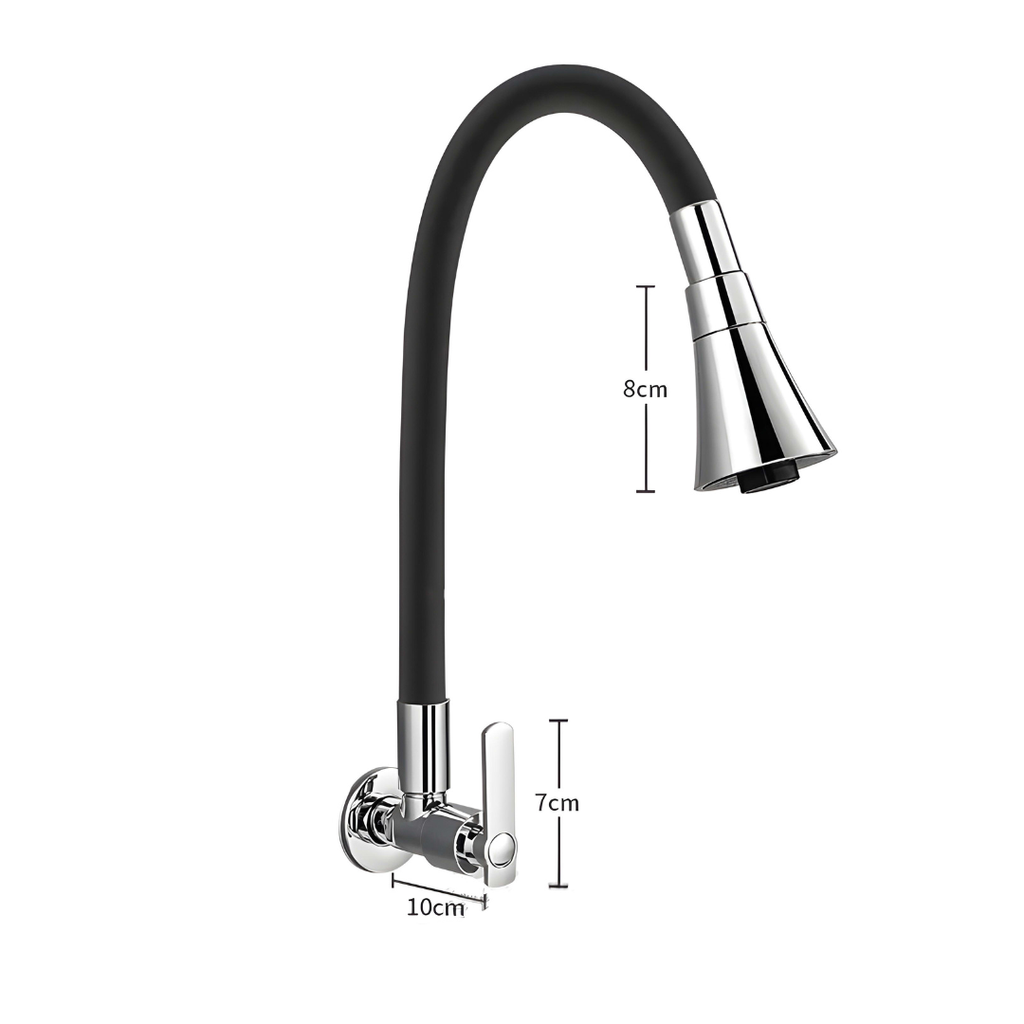 Robinet mural cuisine - Flexible pivotant 360° - Eau froide - Noir
