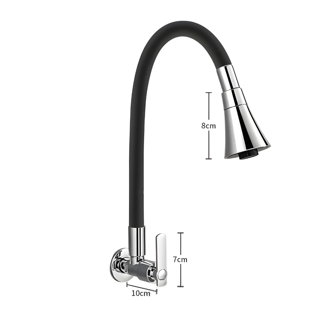 Robinet mural cuisine - Flexible pivotant 360° - Eau froide - Noir