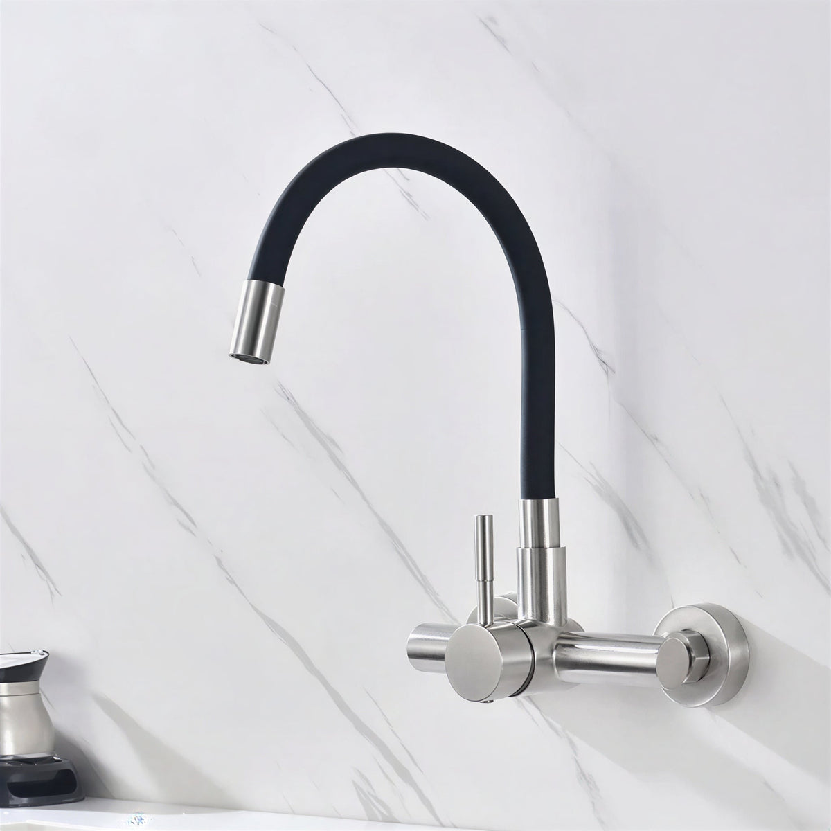 Robinet mural cuisine - mitigeur pliable avec bec orientable 360° - Chrome