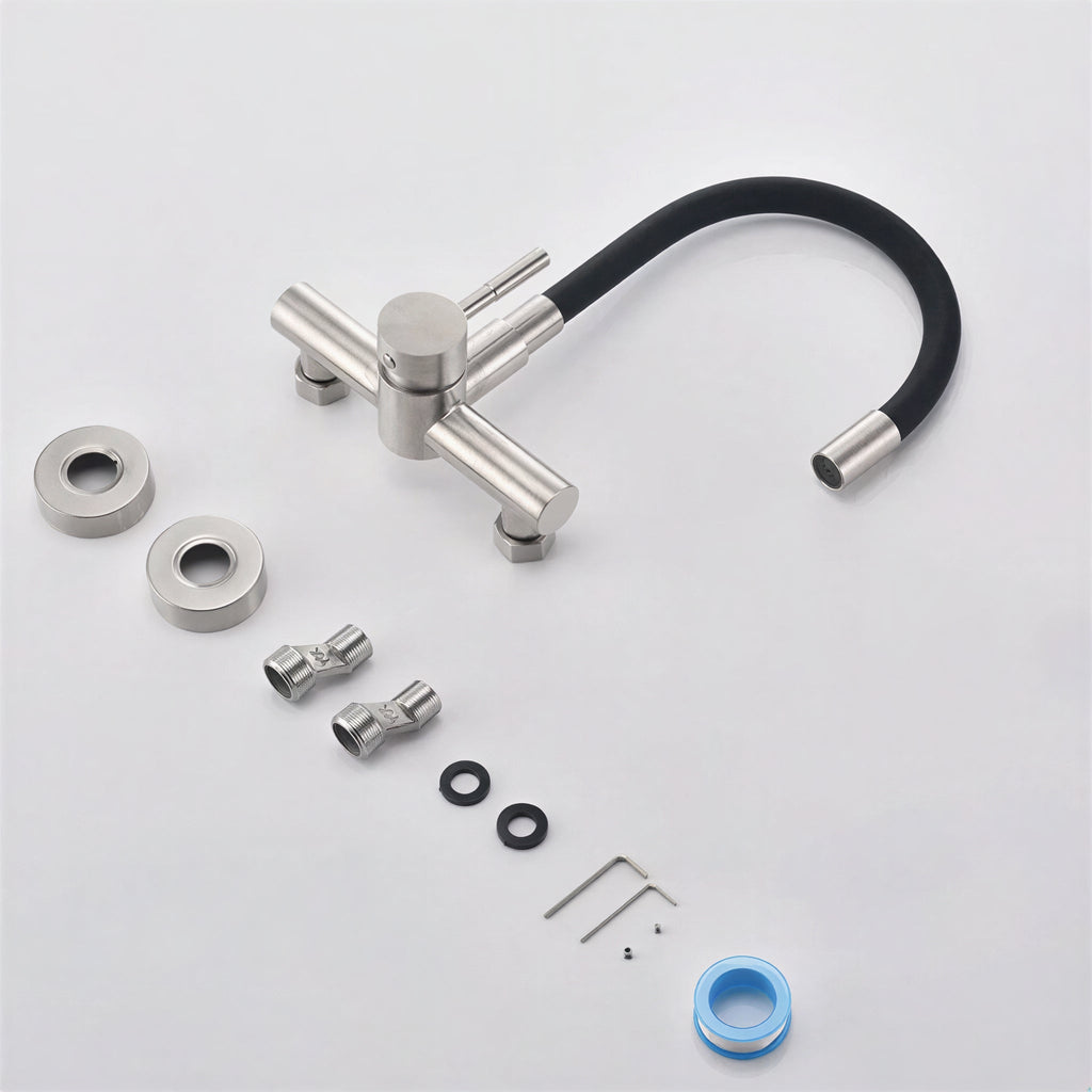 Robinet mural cuisine - mitigeur pliable avec bec orientable 360° - Chrome