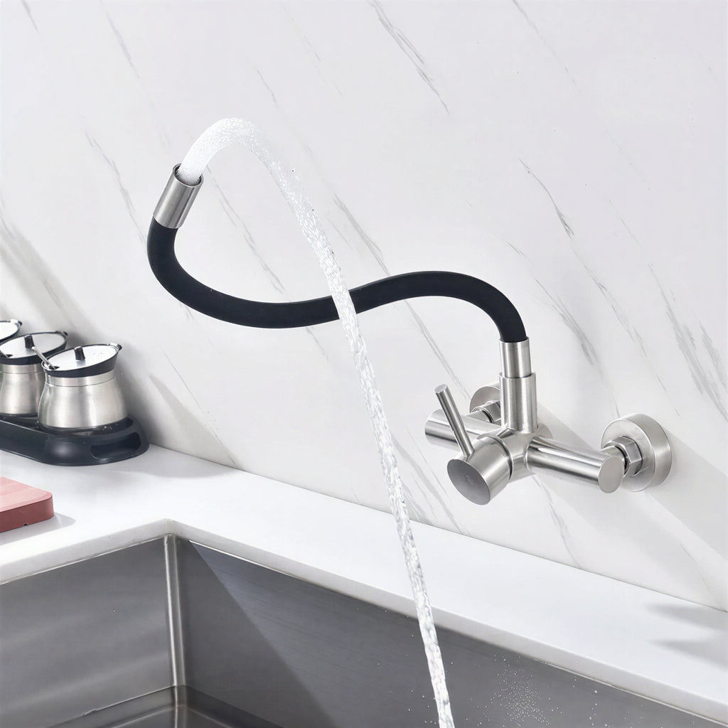 Robinet mural cuisine - mitigeur pliable avec bec orientable 360° - Chrome