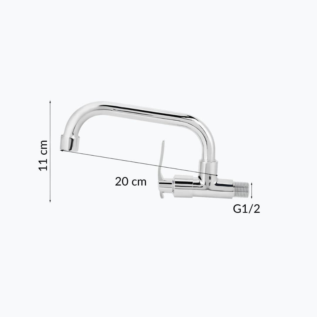 Robinet mural eau froide pour cuisine ou buanderie - Chrome