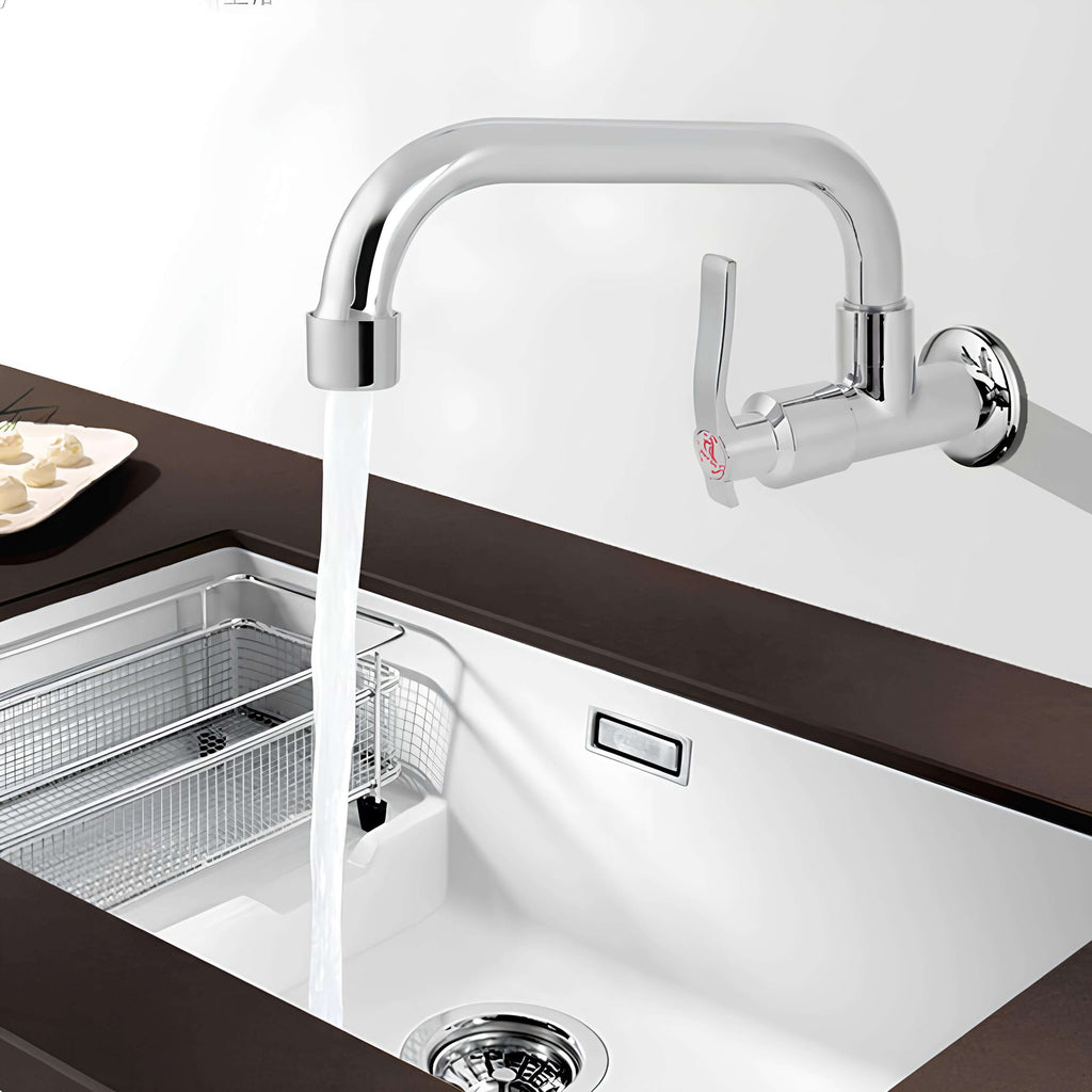 Robinet mural eau froide pour cuisine ou buanderie - Chrome