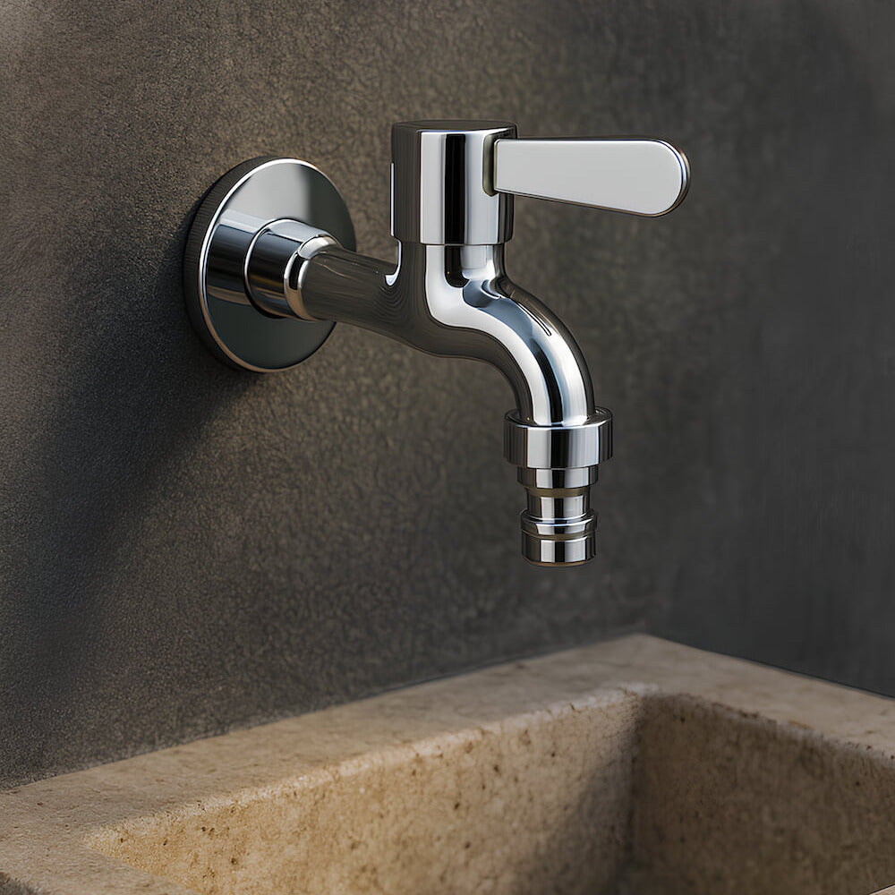 Robinet mural inox pour machine à laver ou extérieur - Chrome