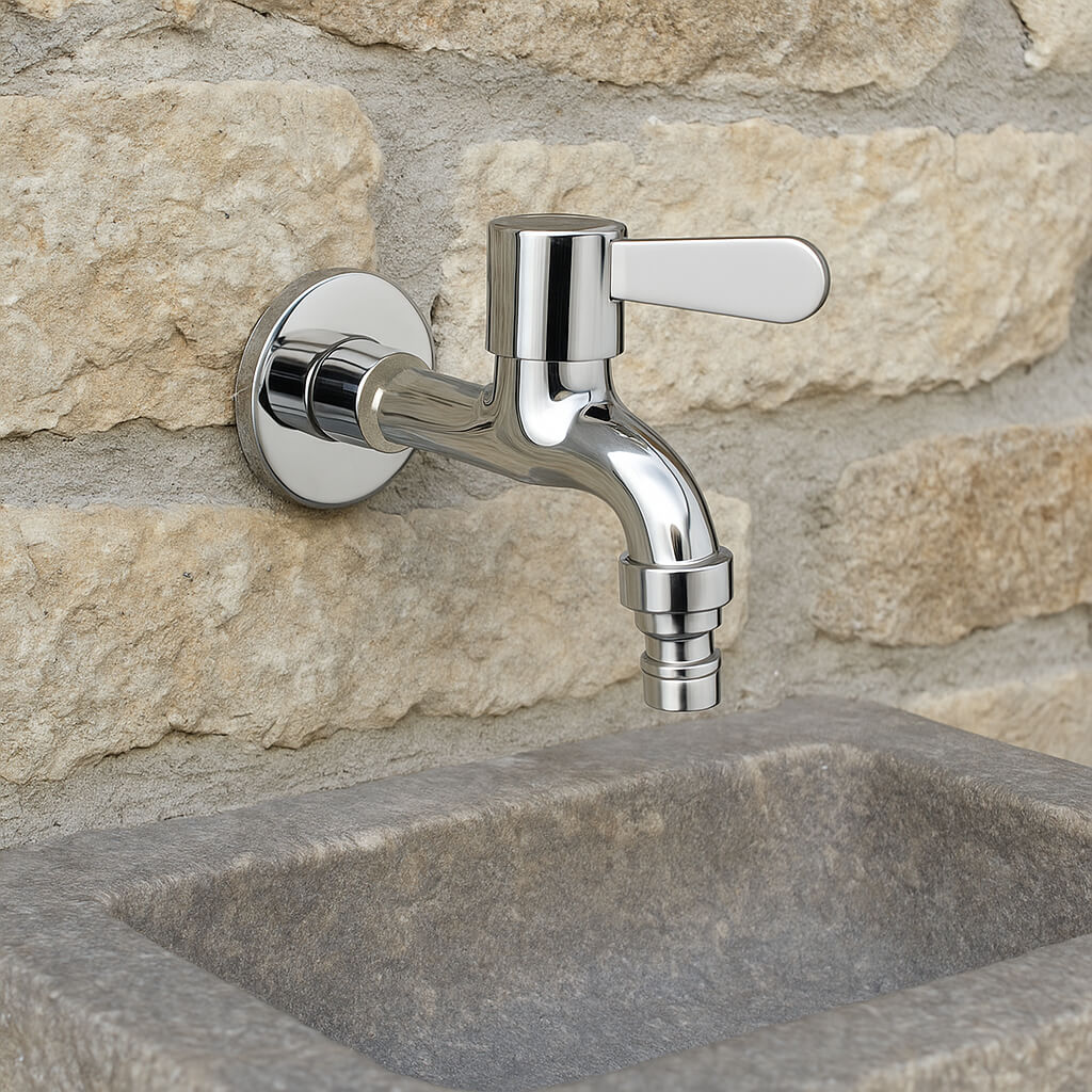 Robinet mural inox pour machine à laver ou extérieur - Chrome