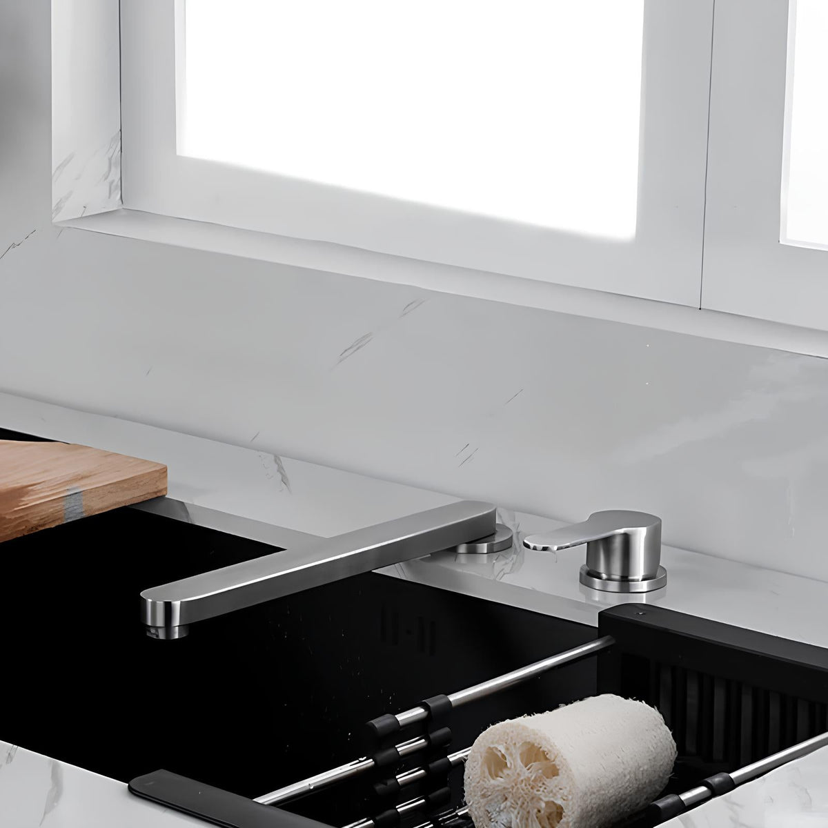 Robinet cuisine encastré en Inox - Gris brossé