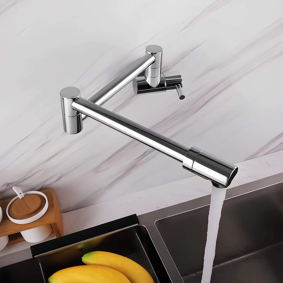 Robinet mural rabattable - eau froide seule - Chrome