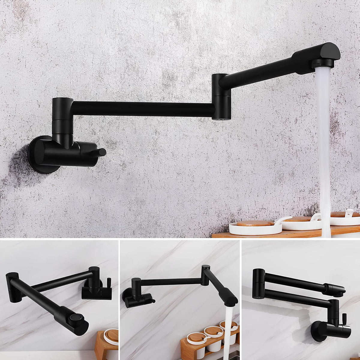 Robinet mural rabattable - eau froide seule - Noir