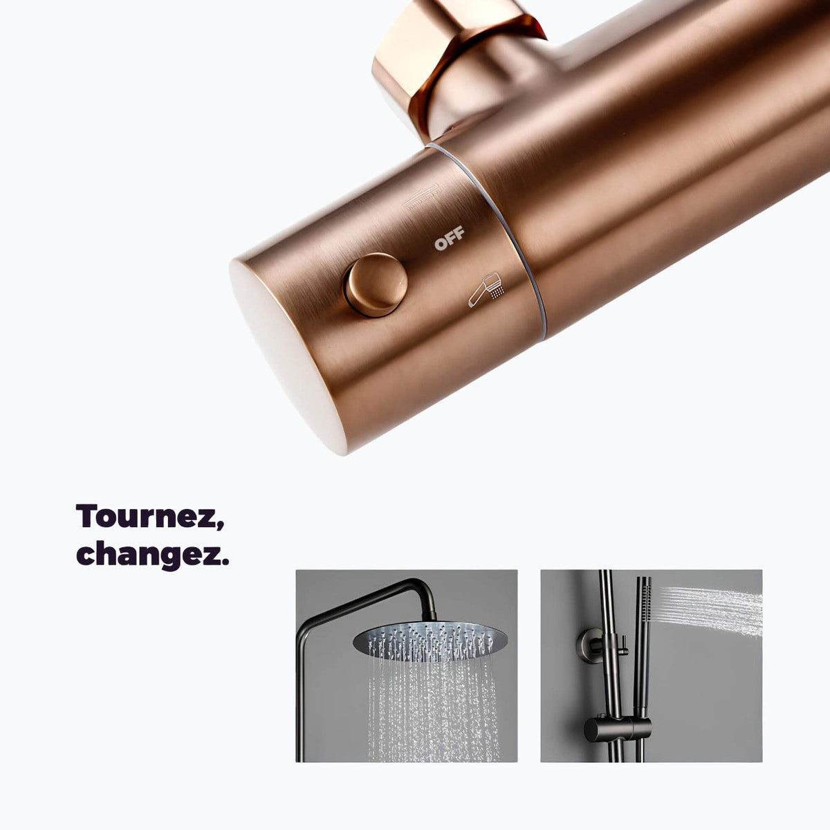 Mitigeur douche thermostatique mural finition laiton poli - 30 centimètres